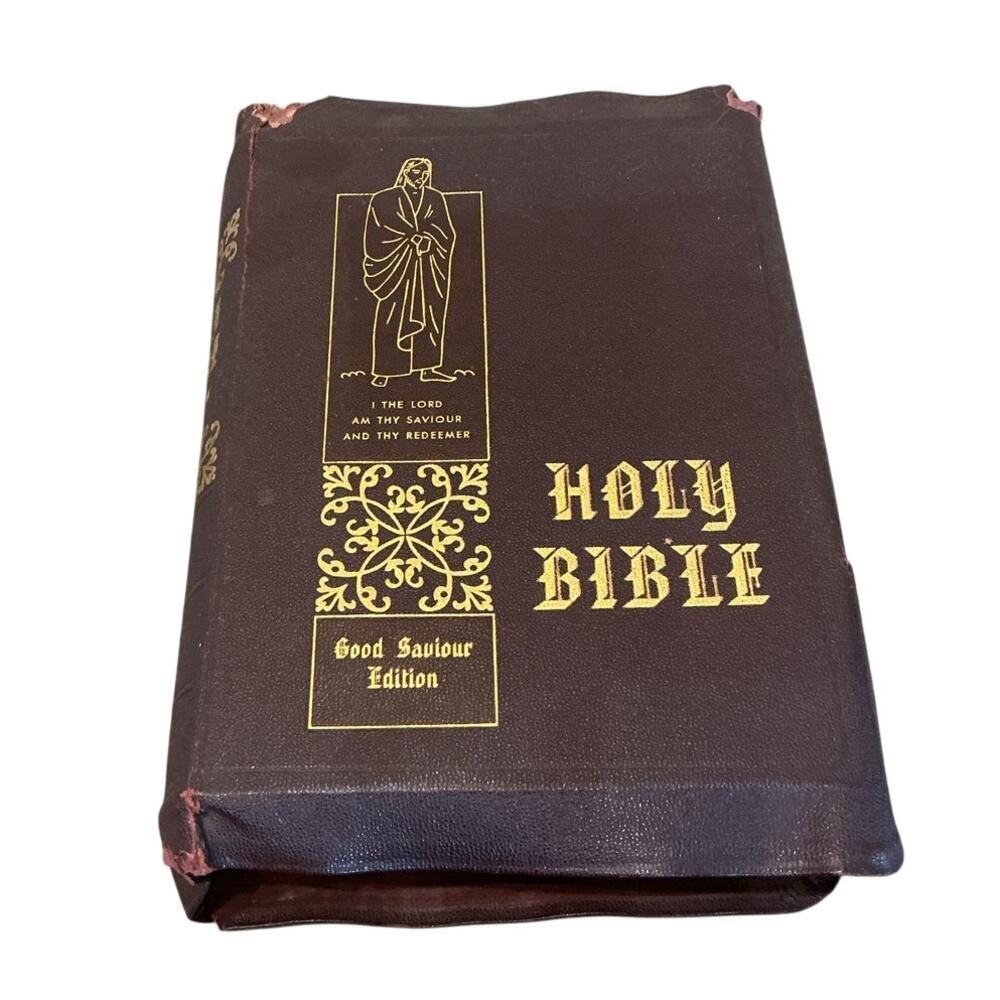 Vintage Leather Holy Bible King James Version Large Brown Good Savior Ed‎ 1950